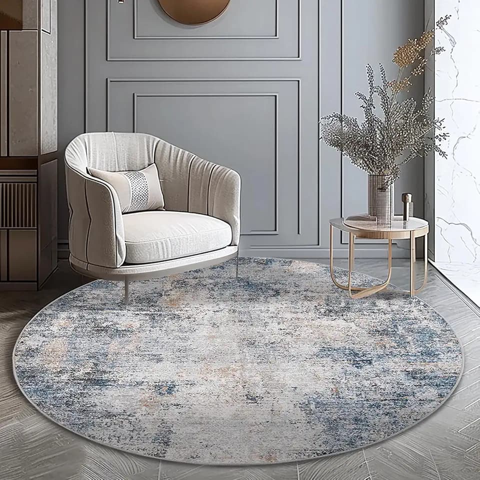 jinchan 4ft Round Rug Modern Abstract Washable Non-Slip Area Rug, Blue