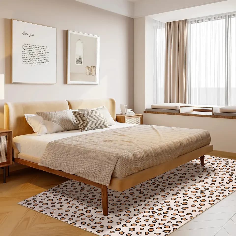 8x10FT Leopard Print Area Rug - Machine Washable Ultra Soft Animal Pattern Carpet, Non-Slip Boho Cheetah Rug for Living Room Bedroom Office Beige