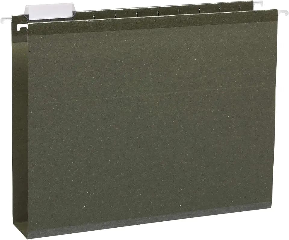 Amazon Basics Hanging File Folders, Letter Size, Standard Green, 1/5-Cut Adjustable Tabs, Reinforced Extra Capacity for Bulky Files, 25 Per Box