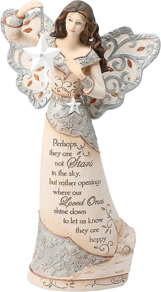 Pavilion Gift Company Elements 9-Inch Sympathy Angel Holding Star, Stars in The Sky - Gray