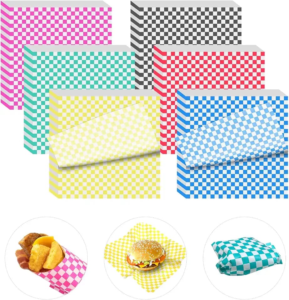 480pcs Deli Paper Sheets - 12x12 inch Variety Pack Checkered Wax Paper, Food Basket Liners for Wrapping Sandwiches Bread Burgers