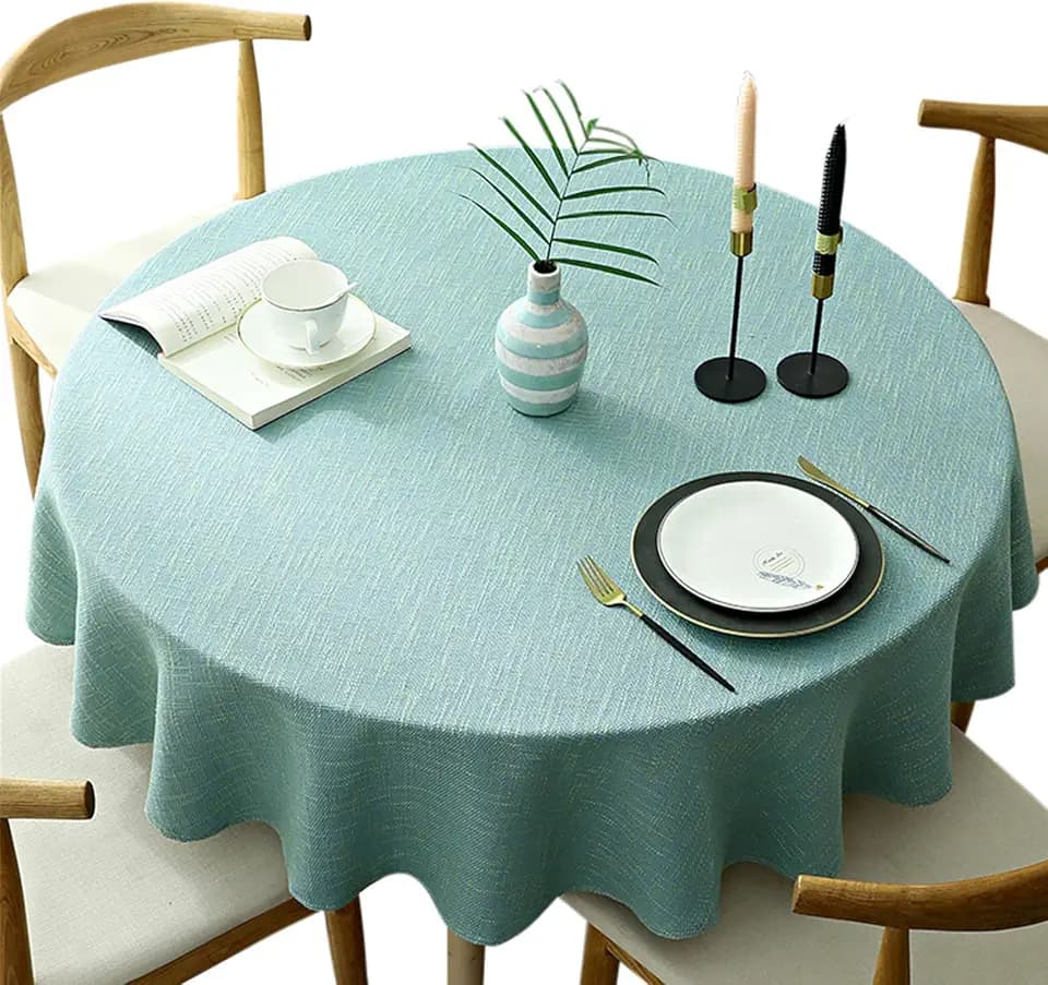 Heavy Weight Round Tablecloth, Decorative Solid Color Table Cover, Cotton Linen Table Cloth Kitchen Dining Home Tabletop, Aqua Round 78 inch