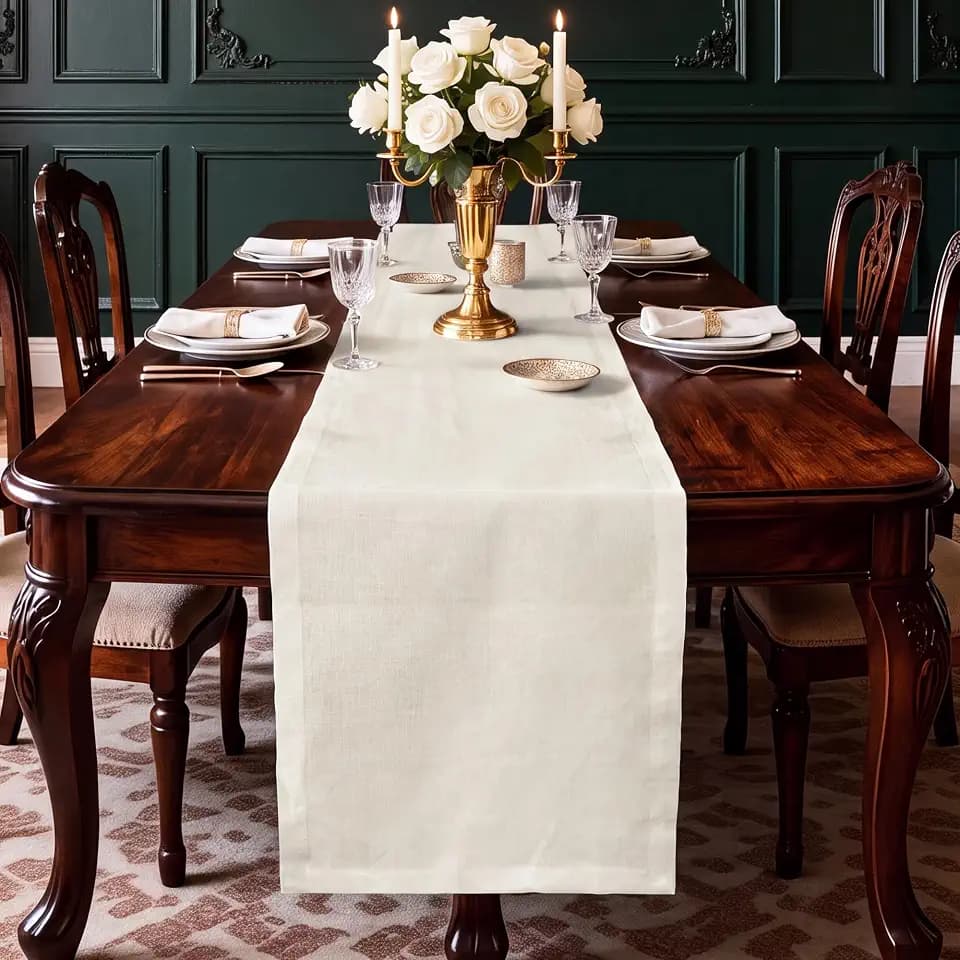 100% Pure Linen Table Runner 36 Inches Long, Coffee Table Runner,Farmhouse Style, 14×36 Inches, Perfect for Spring, Summer, Dining Table, Holiday Decor and Dresser -Athena - Ivory