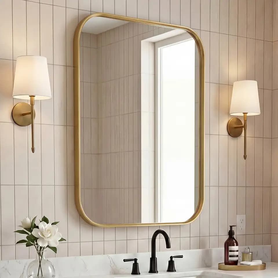 JONATHAN Y Aleria 24" x 36" Rounded Rectangular Metal Vanity Mirror, Gold