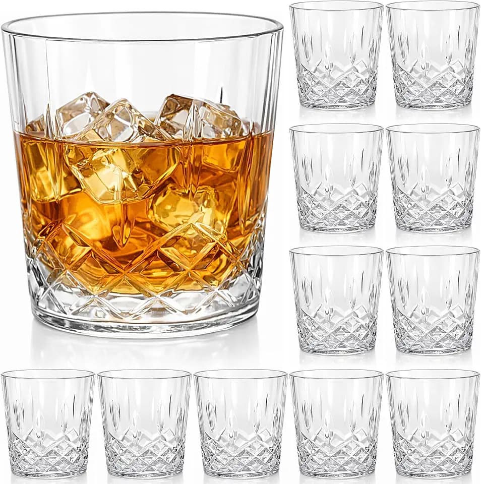 Yungyan 12 Pcs 10 oz Plastic Clear Whiskey Glasses, Clear
