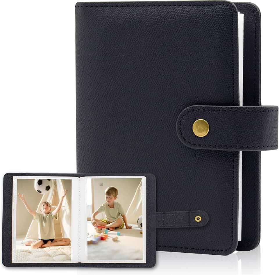 4x6 Photo Albums Small - 68 Pockets Picture Book Large Capacity Mini PU Leather Cover Case Gift for Family Graduation Wedding Travel (Black)