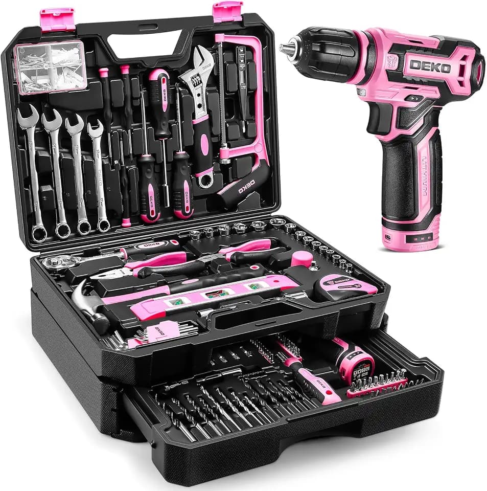 Akku-Bohrmaschinen-Werkzeug-Set: DEKO 12 V rosa Bohrmaschine 238 Stück Werkzeugkoffer mit Akku Elektrischer Bohrschrauber für Frauen Zuhause Handreparatur Grundlegende Werkzeugkasten Werkzeugsets