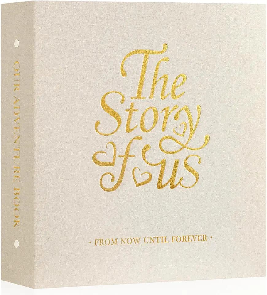 Lanpn Couple Photo Album 4x6 600 Pockets - The Story of Us, Linen Large Wedding Anniversary Picture Albums Book Horizontal Vertical Photo for Newlywed Engagement Love Stories Valentine's Day (Beige)