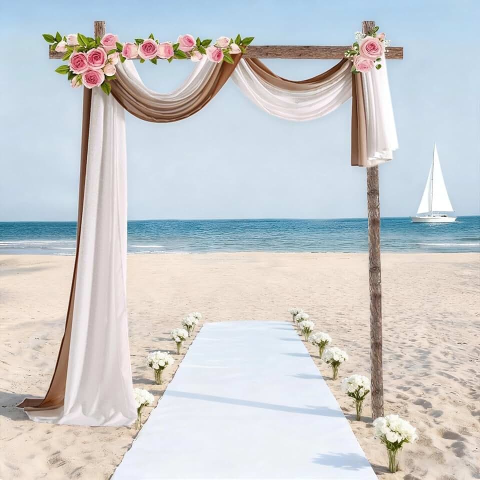 NAPEARL Window Scarf Valance, Curtain Scarf for Windows, Valance for Ceremony Backdrop, Wedding Arch Draping Fabric, Kids Bedroom, Decorative Swag Curtain 216 Inches, Brown