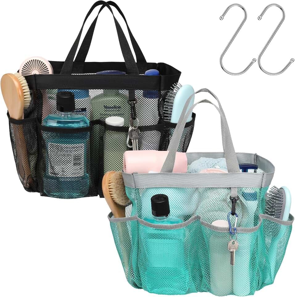Mesh Shower Caddy Portable - 2 Packs, S-Hook, Shower Bag for Dorm Camping