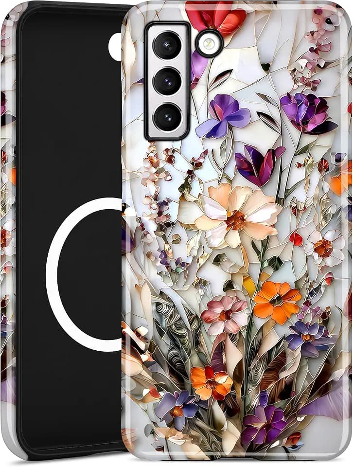 Magnetic Flower Case for Samsung Galaxy S21 Plus, Yellow