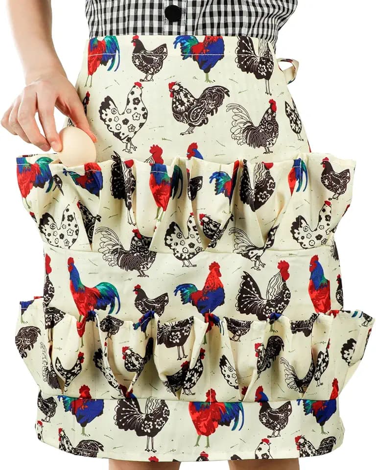 Homaisson Egg Apron, 15 Pockets Durable Canvas Egg Collecting Holding Apron Gathering for Chicken Duck Goose Eggs
