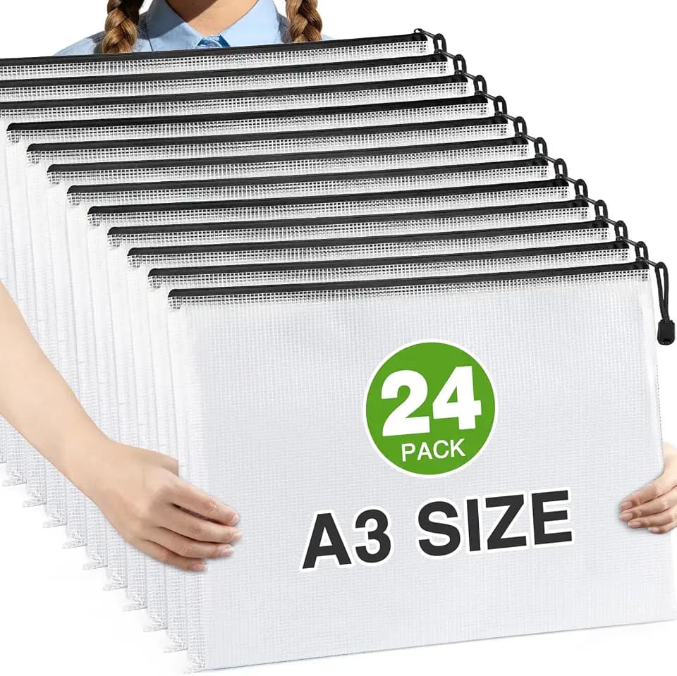 Umriox 24 Pack A3 Black Mesh Zipper Bags, Large Document Storage Pouches