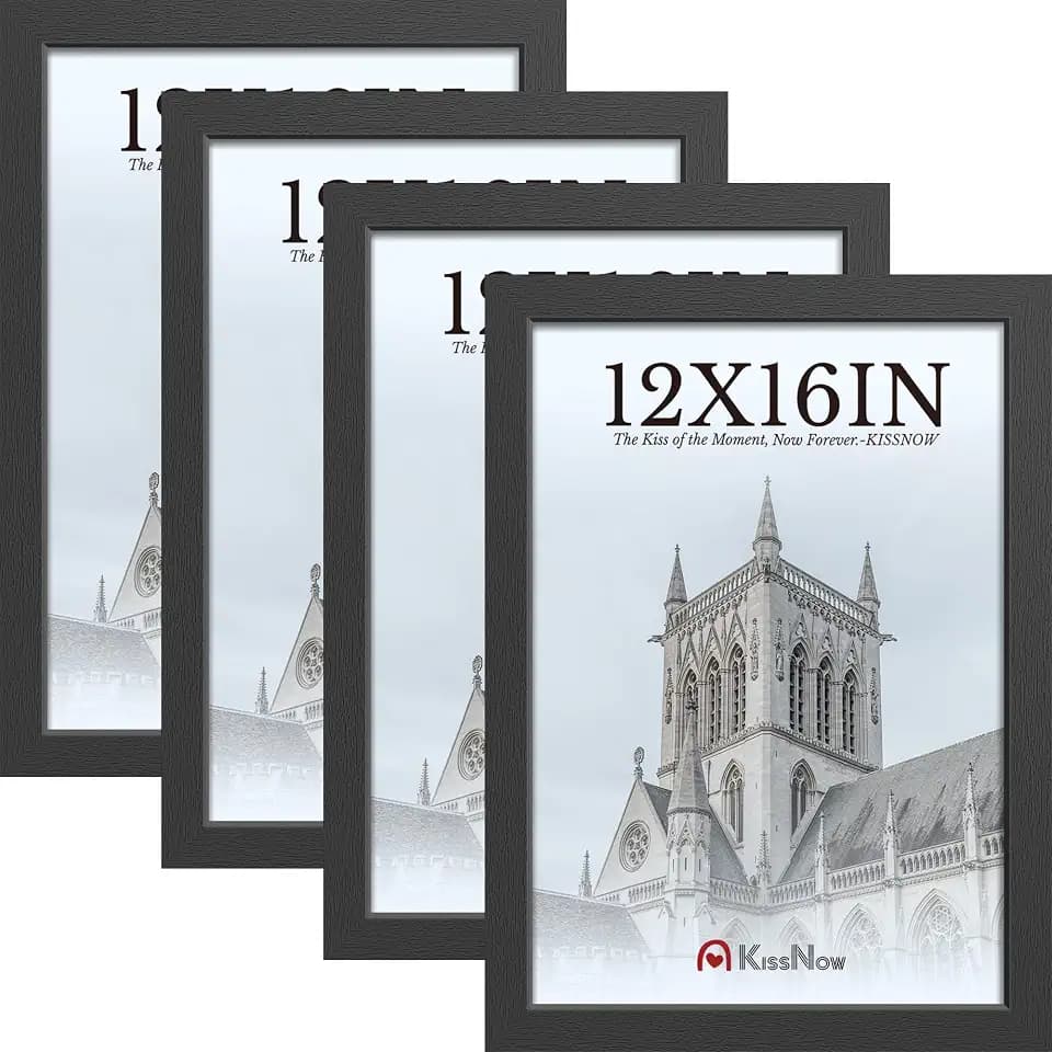 12x16 Picture Frame 4 Pack, Black Solid Wood, Gallery Wall Hanging