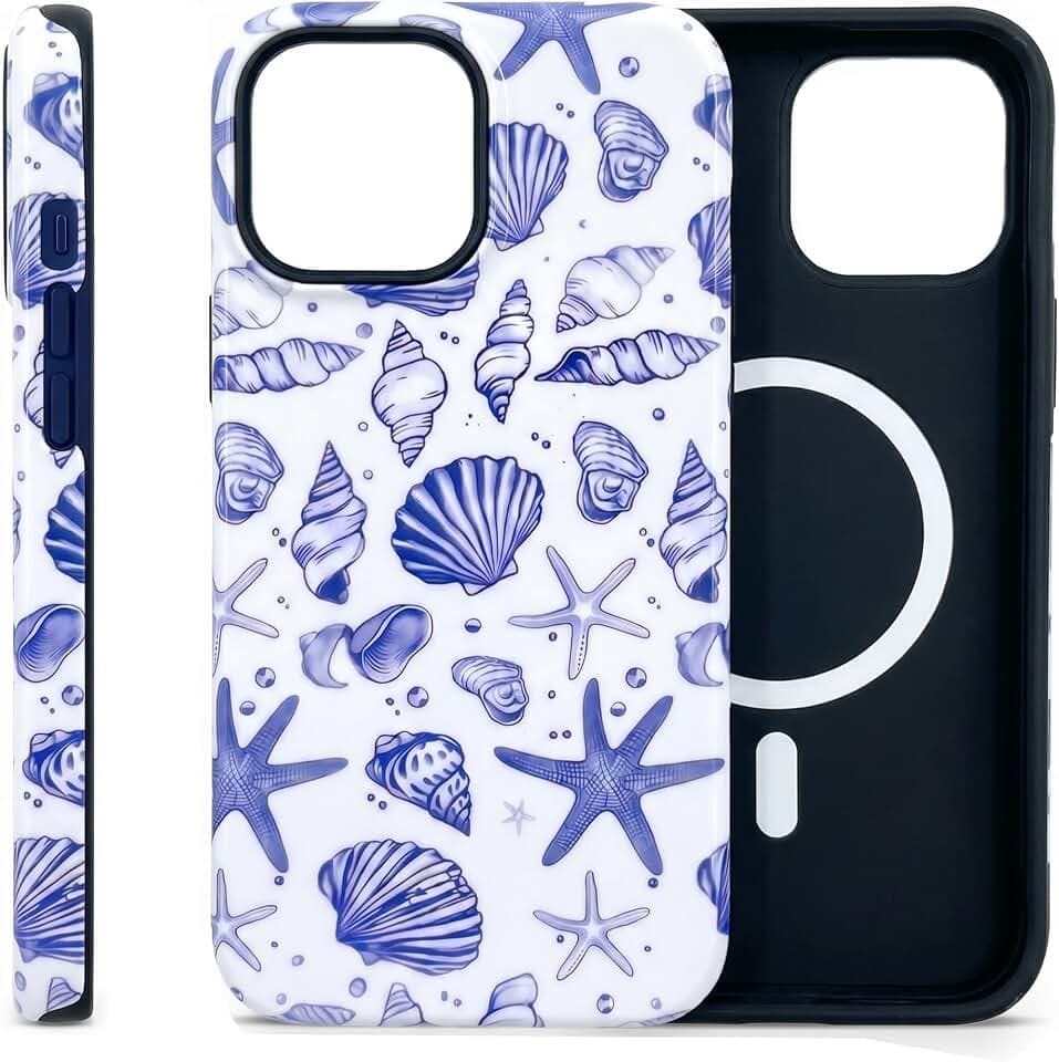 Compatible for iPhone 13 Case, Coastal Beach Summer Blue Ocean Seashell Aesthetic Protective Phone Case (for iPhone 13), RUI-97A-A