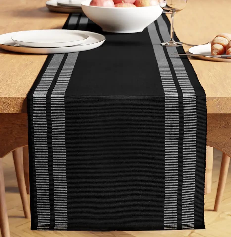 Encasa XO Table Runner, Yarn Dyed Ribbed Cotton 13"x72"