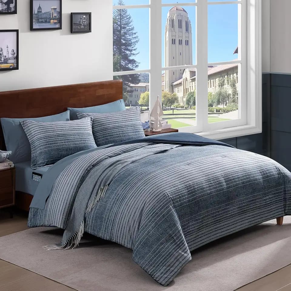 Full Size Comforter Set Striped Lake Blue Coastal 7 Pieces Bed in a Bag