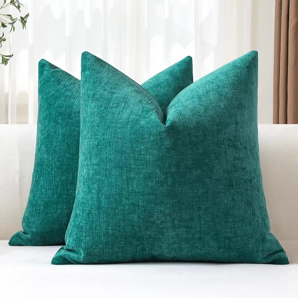 OTOSTAR Pack of 2 Throw Pillow Covers 24x24 Inch Soft Chenille Teal Farmhouse Decorative Pillow Covers Solid Cushion Case for Sofa Bed Living Room Couch (Teal)