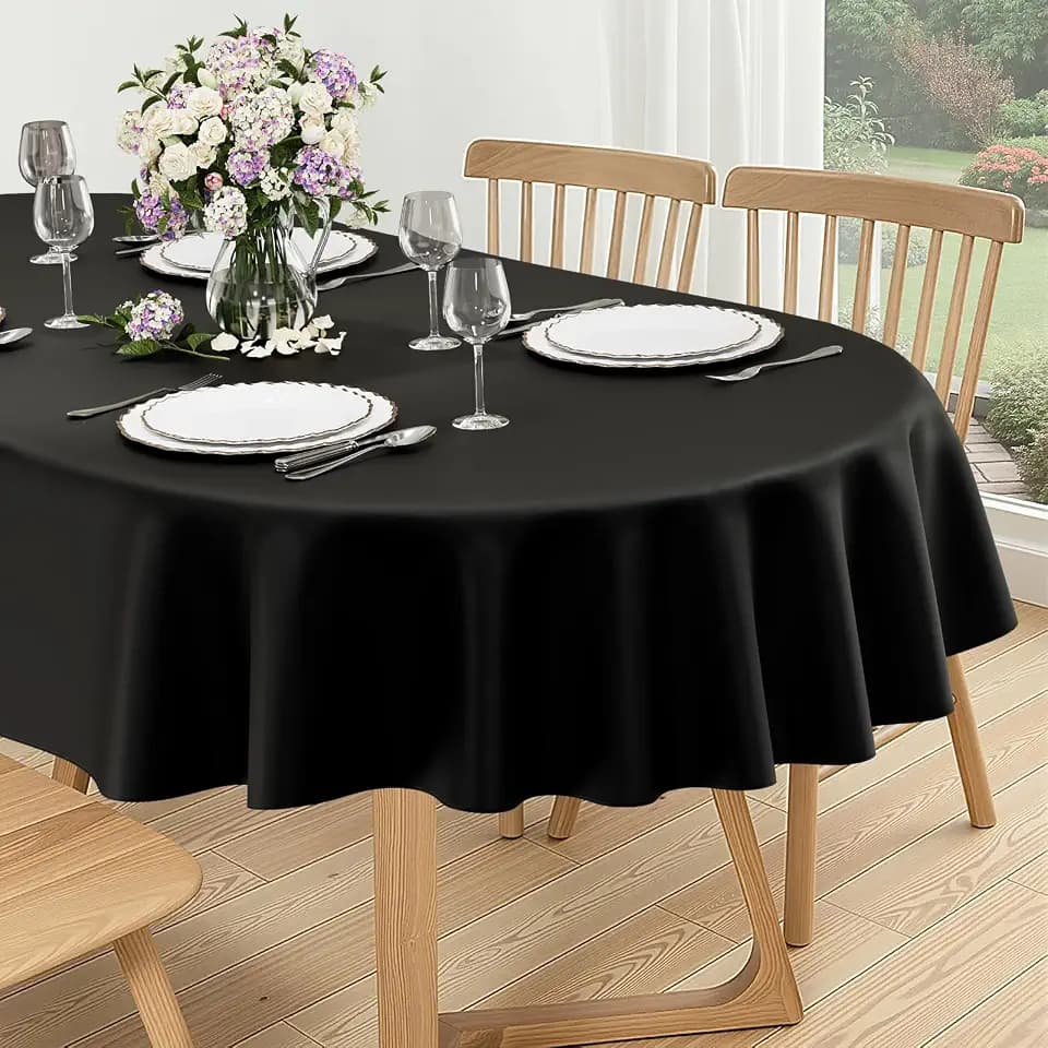 homing Oval Black Vinyl Waterproof Tablecloth with Flannel Backed