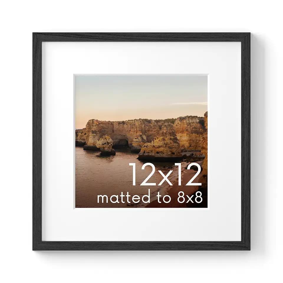 HAUS AND HUES Solid Oak 12”x12” Picture Frame Matted to 8”x8” - Square Picture Frame 12x12, Black Frame for Gallery Wall, 12 x 12 Square Frame, 12x12 Frame with Mat (Black Frame)