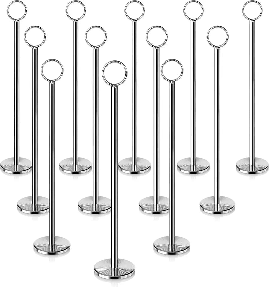 New Star Foodservice 23244 Steel Ring-Clip Table Number Holder/Number Stand/Place Card Holder, Set of 12, 12-Inch
