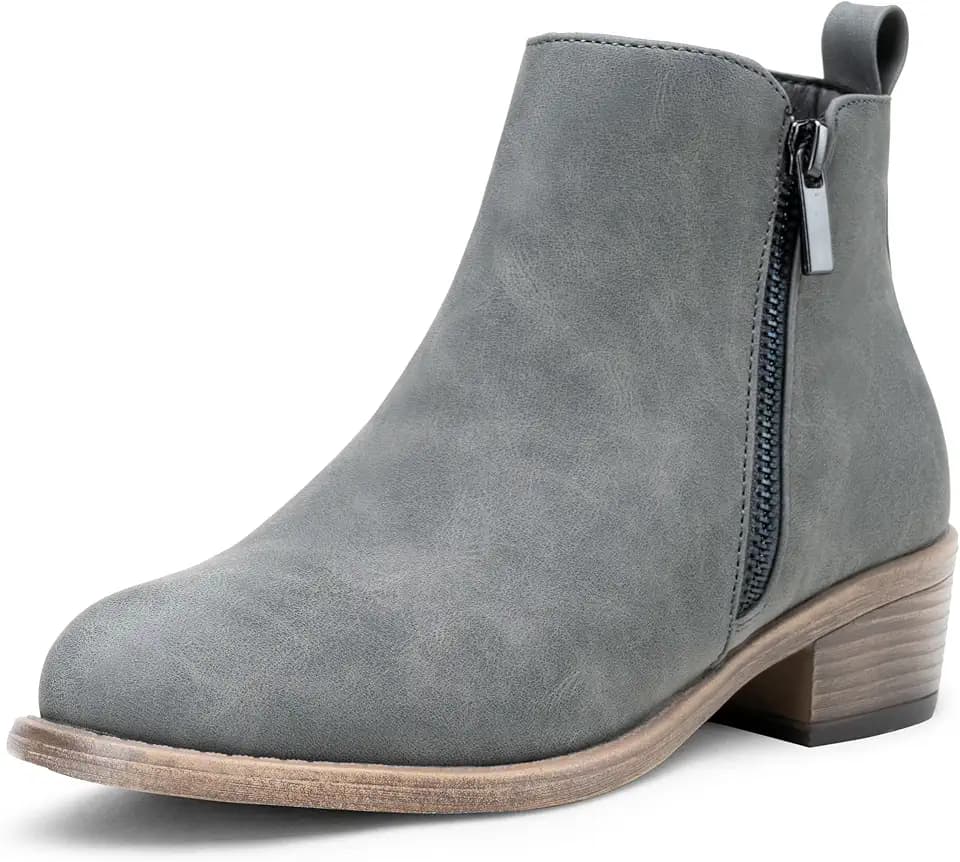 Jeossy Women's Ankle Boots, Casual Round Toe Low Heel Zip Short Booties