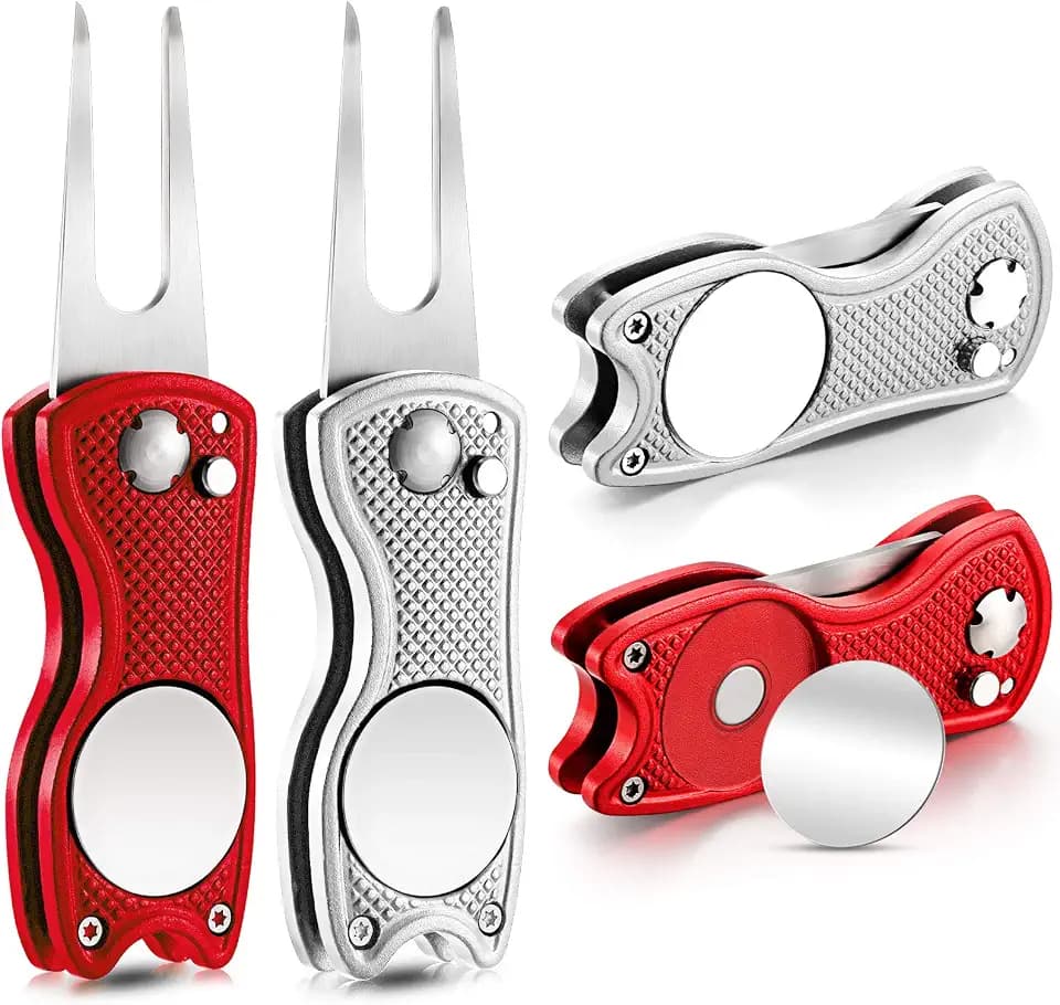Skylety 4 Pcs Golf Divot Repair Tool Foldable with Magnetic Ball Marker