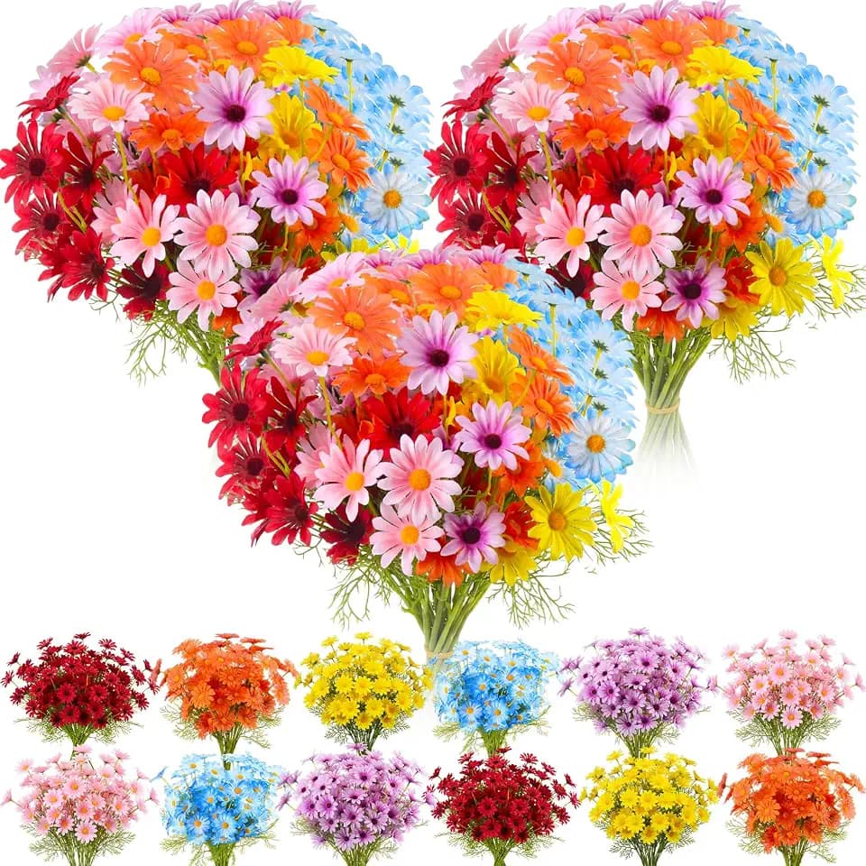 Giegxin 100 Pcs Artificial Daisy Flowers Bulk Realistic Fake Daisies Faux Wildflower Daisy UV Resistant Silk Fake Flowers Plants for Outside Wedding Garden Home Table Decor (Mix Colors)