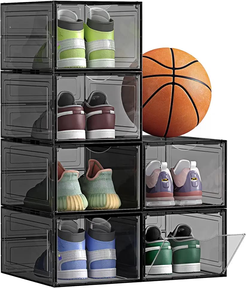 SONGMICS Shoe Boxes, Set of 6, Clear Plastic Sneaker Box, Up to US Size 11