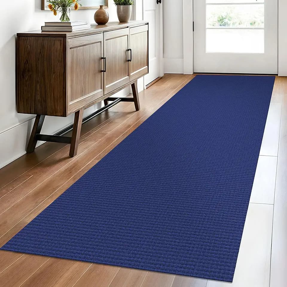 EARTHALL Woven Runner Rug 2.6x8 Ft Washable Runners for Hallways Wide Non Slip Rubber Backed Kitchen Runner Braided Indoor Floor Carpet for Entryway Hallway Kitchen Bedroom, Royal Blue/Navy