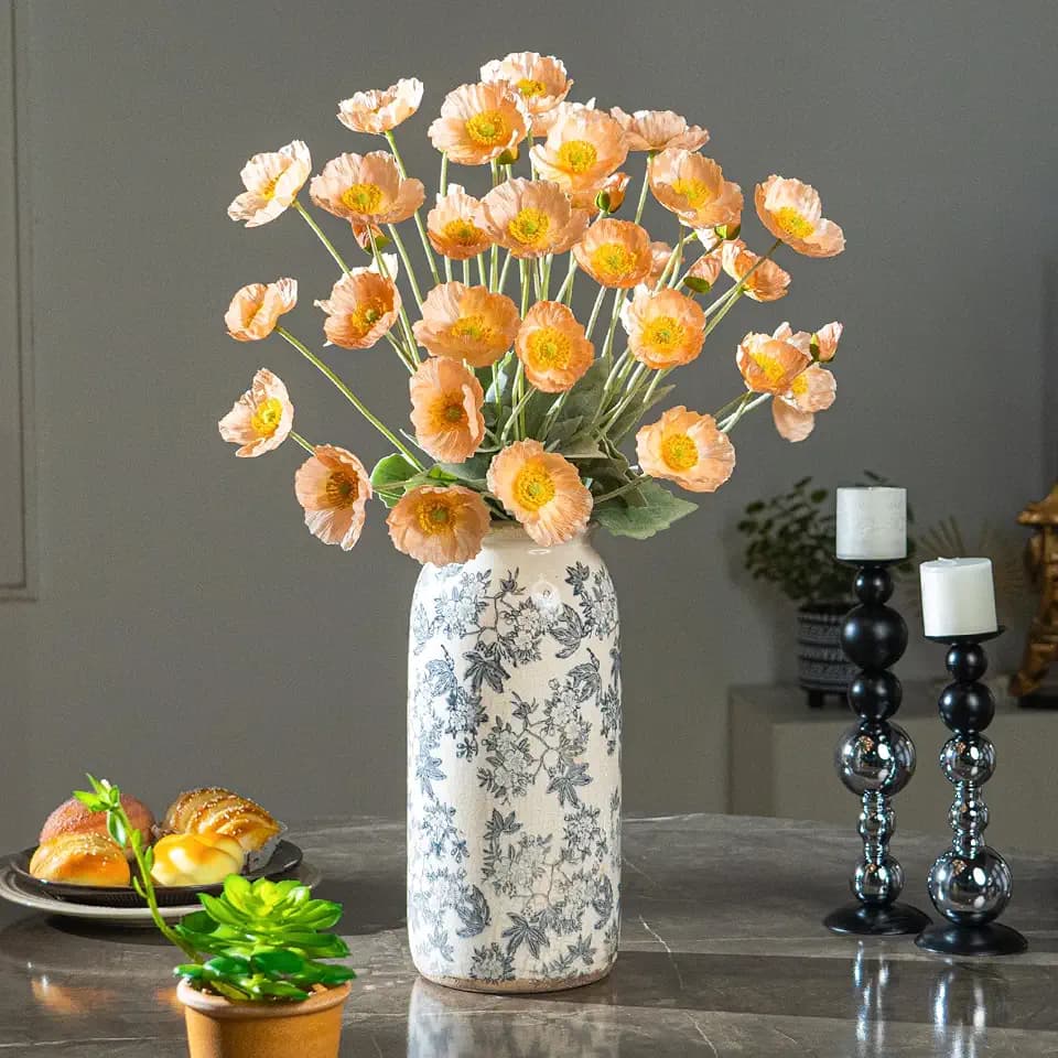 Bailikang 10PCS Poppy Flowers Artificial with Velvety Stems - Real Touch Flocked Silk Flowers, Bendable Stems for Lifelike Home Office Decor, Centerpieces, Halloween & Seasonal Displays