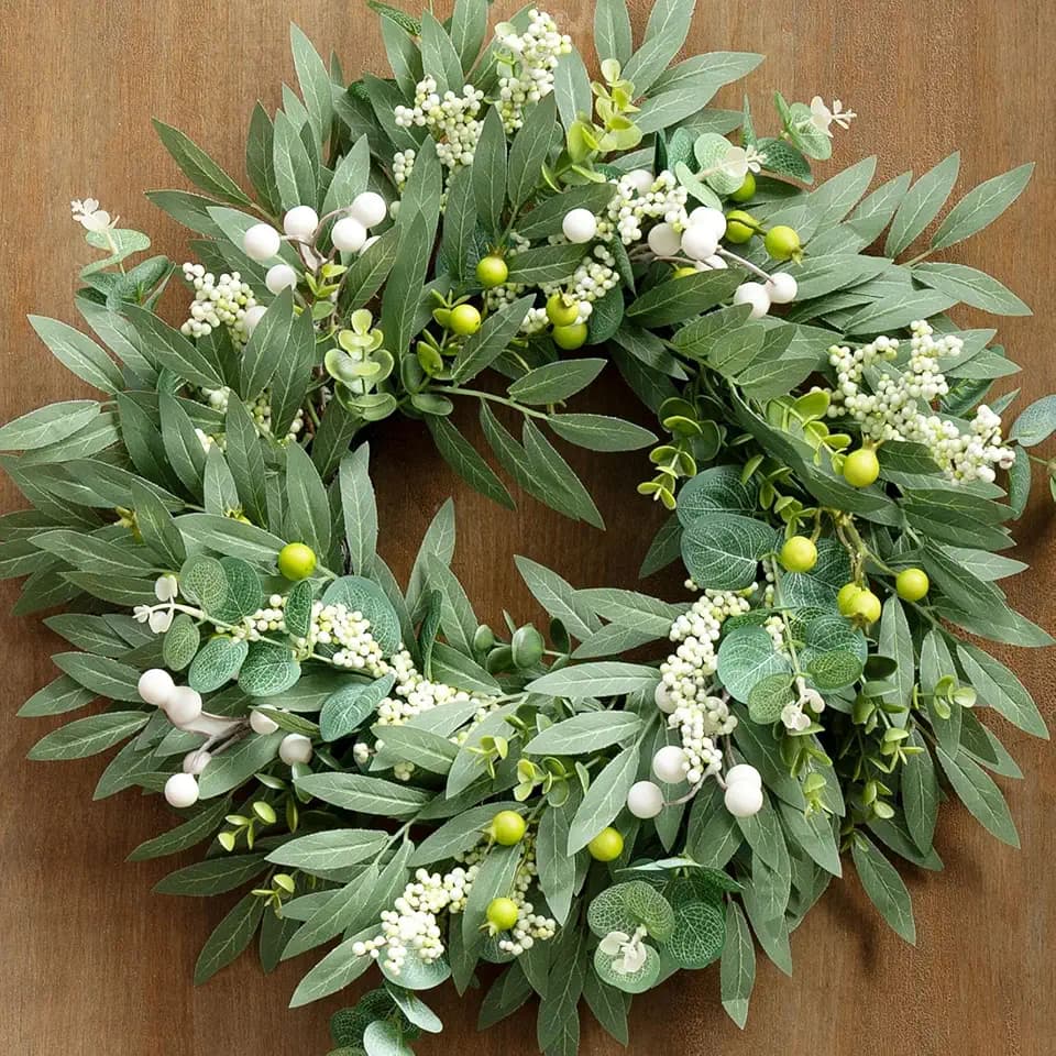 Eucalyptus Wreaths for Front Door Spring Summer Door Wreath with Olives Leaves, Mixed Berry for All Season Indoor Outdoor Farmhouse Home Porch Wall Window Festival Wedding Decor,20 Inch