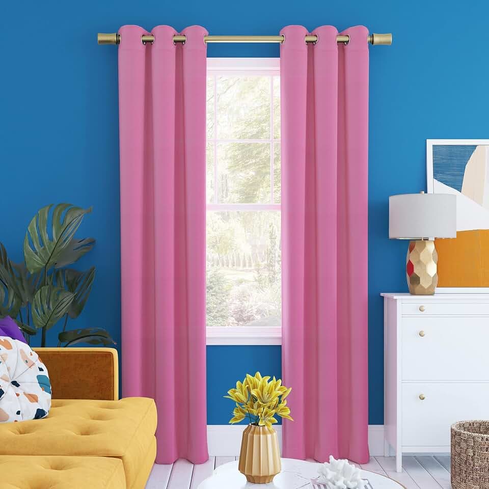 Sun Zero Halton Dorm Curtain Bright Vibes 100% Total Blackout Grommet Curtain Panel, Pink, 40" W x 63" L (1 Panel)