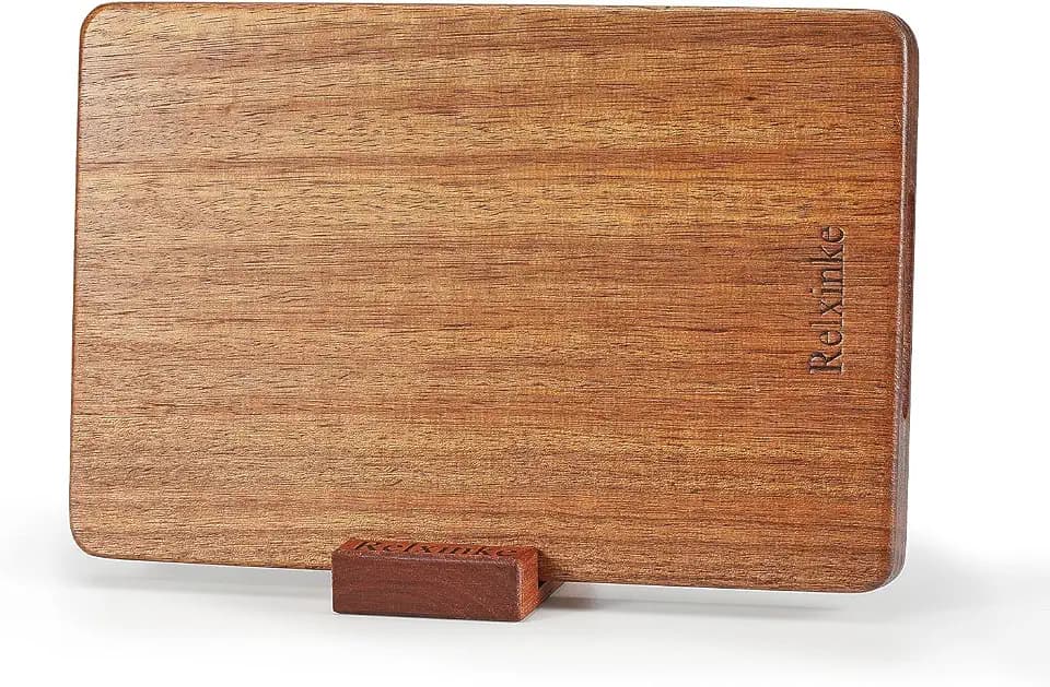 Solid Teak Wood Cutting Board One Piece Non Glued Thick Crack Resistant Wooden Chopping Board with DeepJuice Grooves Built in Handles for Kitchen Meat Vegetable 12x8 IN