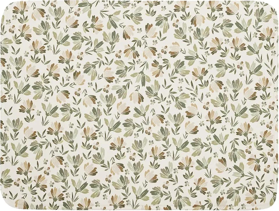 Spring Summer Daisy Floral Leaf Dish Drying Pad 18 x 24 Inch With Absorbent Reversible Microfiber Green Brown Leaves Flowers Drying Mats Dish Drainer Mat Fast Dry For Kitchen Dining Room Decoration