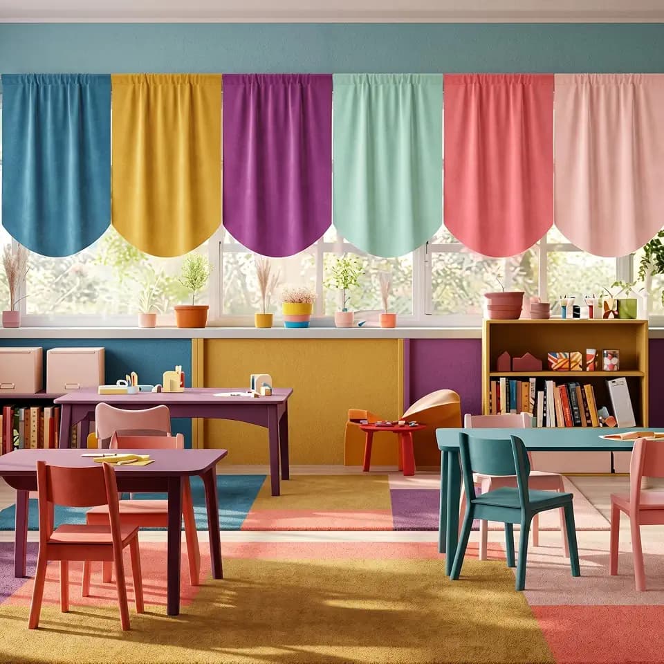 SmoothNovelty 6 Pcs School Classroom Curtains Kindergarten,Classic Color