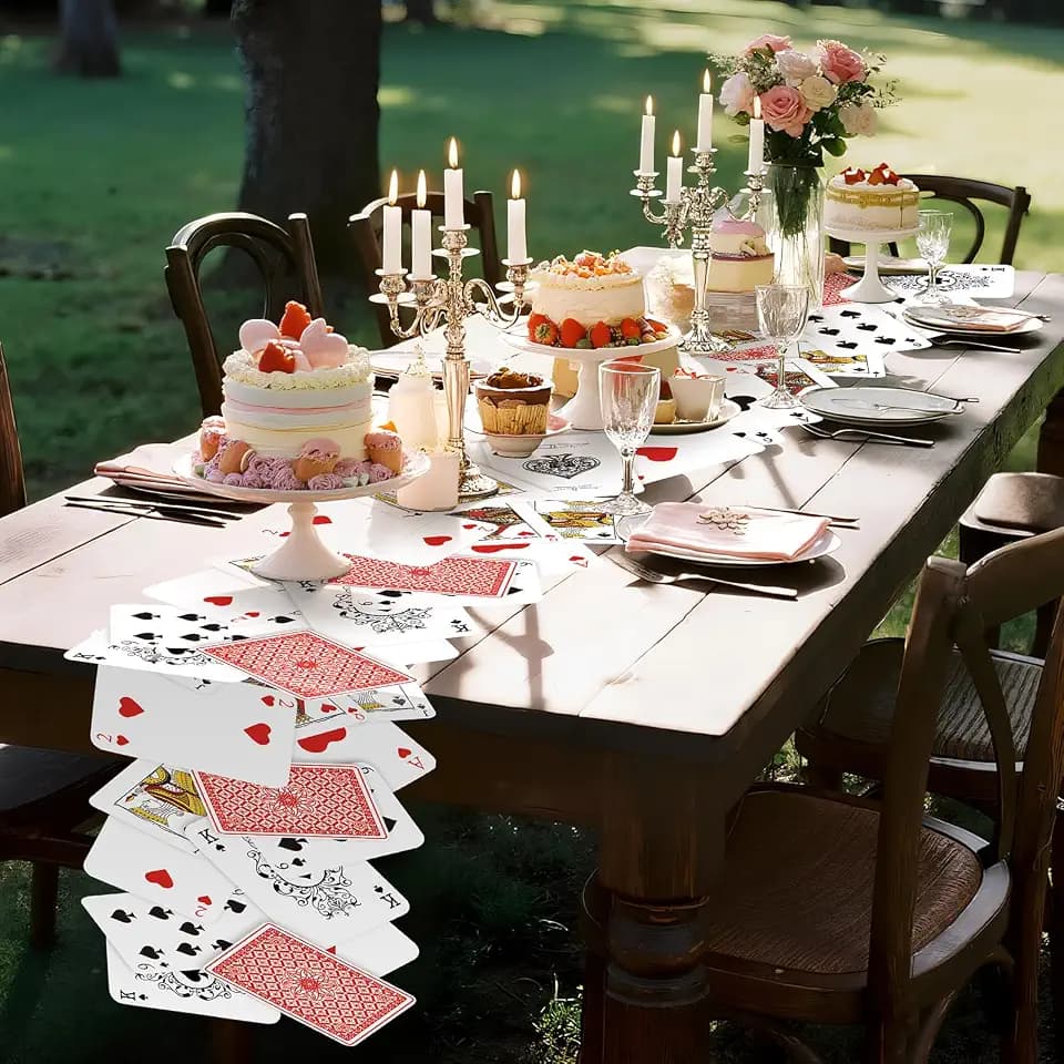 Preboun 1 Pcs Wonderland Tea Party Decoration, Poker Linen Table Runner