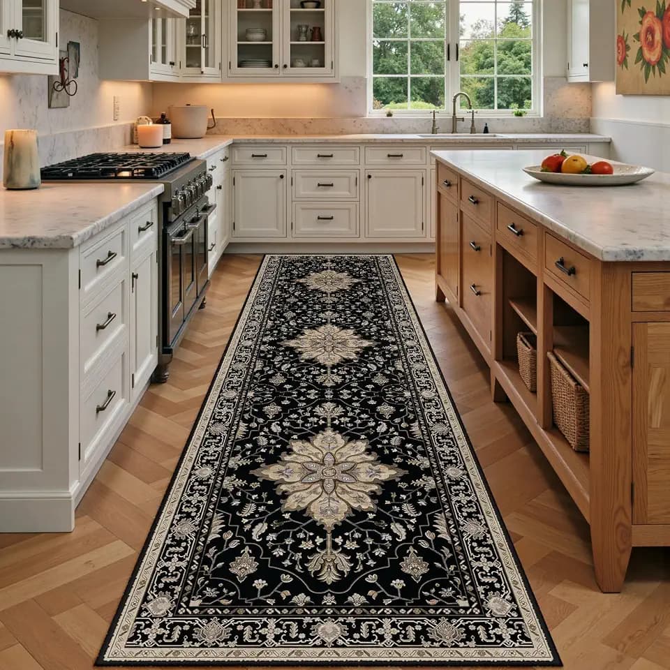 RELEANY Washable Area Rug, Runner 2'x7', Black/Neutral
