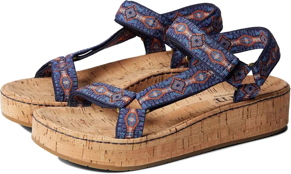BORN Womens Sirena Printed Platform Sandals Blue 8 Medium (B,M)