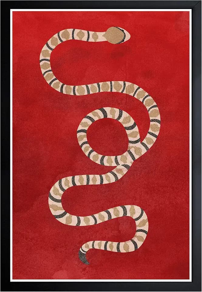 Wynwood Studio Framed Art Print 'Ruby Snake' - 13 x 19 Inches - Modern, Contemporary Animal Wall Art for Bedroom, Living Room, Office