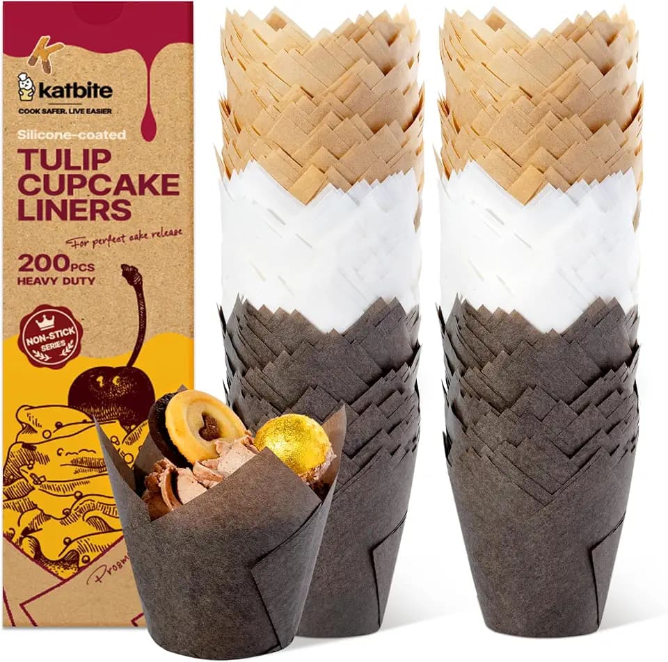 Katbite Tulip Cupcake Liners 200PCS, Muffin Baking Cups Holders