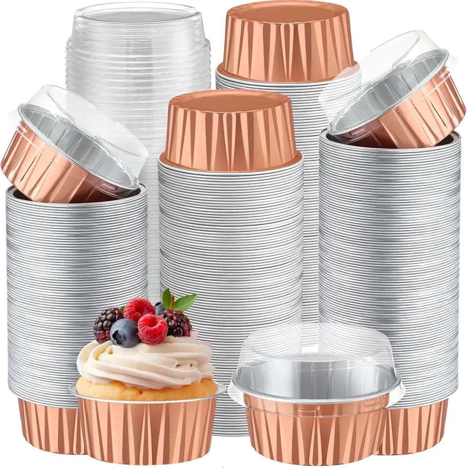 Gejoy 400 Pcs Aluminum Foil Baking Cups with Lids, Classic, Rose Gold