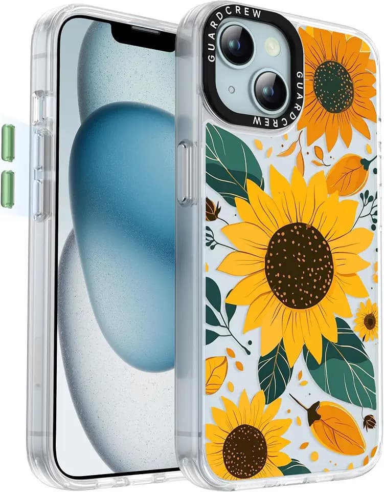 for iPhone 14 Case, Vitality Sunflowers Clear Shockproof Phone Case