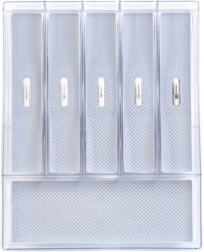 Glad Silverware & Utensil Drawer Organizer - Divided Clear Plastic Storage Tray with 6 Compartments for Kitchen Flatware and Cutlery - BPA Free, Food Safe, Non Slip, 12x15 inches