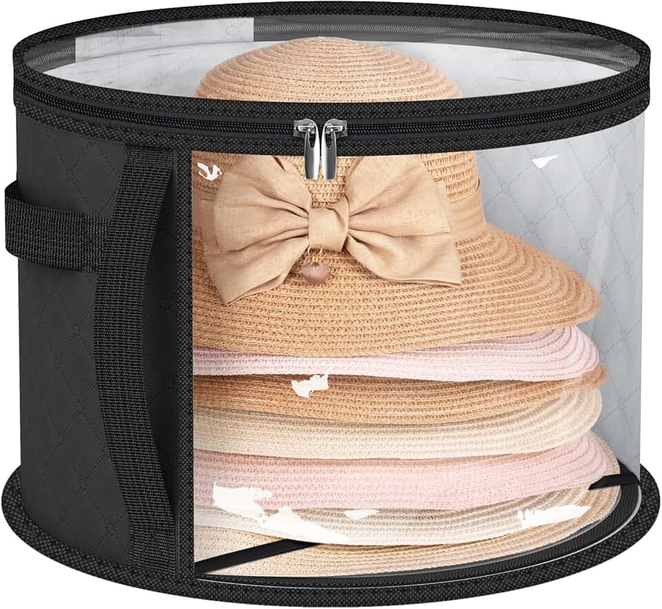 AOODA Oversized Clear Hat Storage Bag for Women, Holds up to 7 Caps Cowboy Hat Organizer for Closet, Wide Brims Hat Case with Carrying Handles (Black)