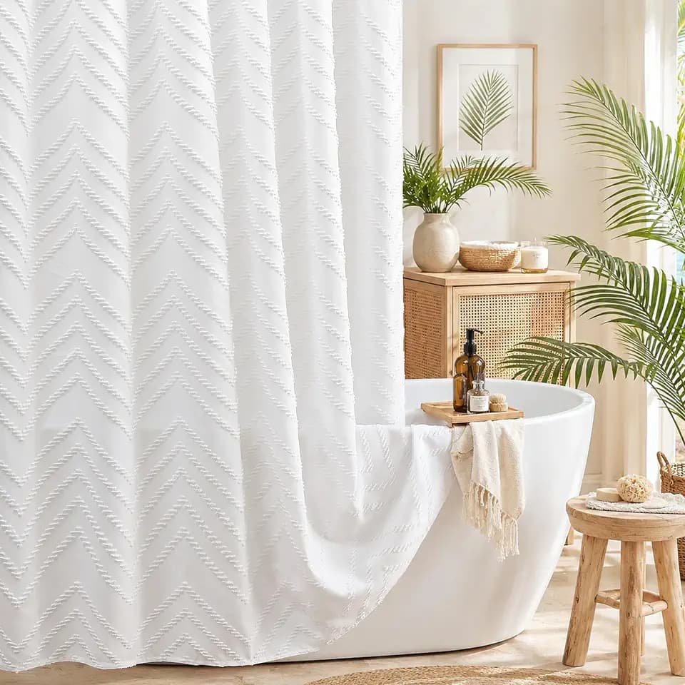 White Boho Fabric Shower Curtain 72 x 72 Inches