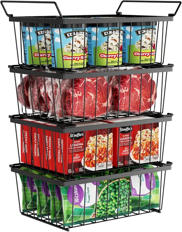 iSPECLE Freezer Organizer Bins - Storage Baskets for 5 Cu.Ft, 4 Pack