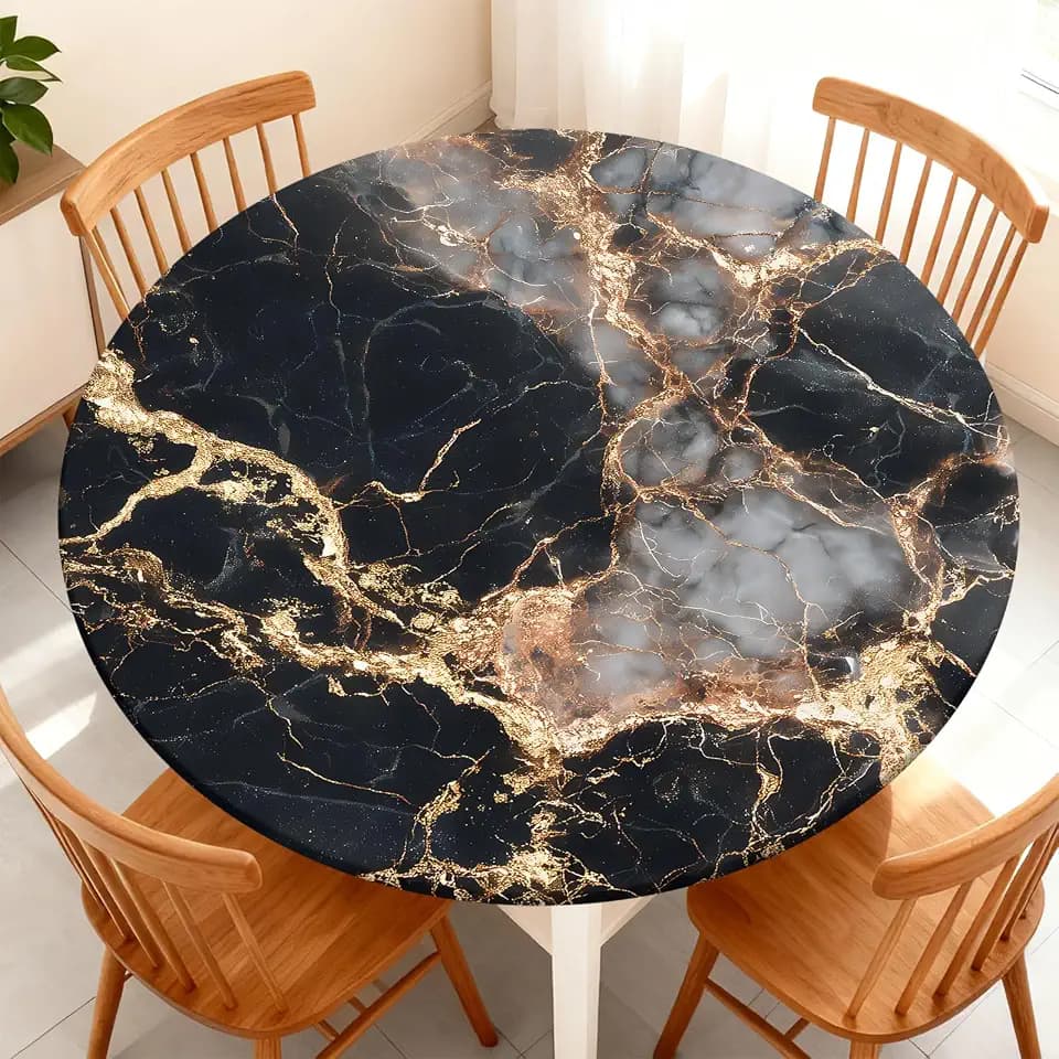 Round Fitted Tablecloth with Elastic Edge Fits 45"-48" Round Tables