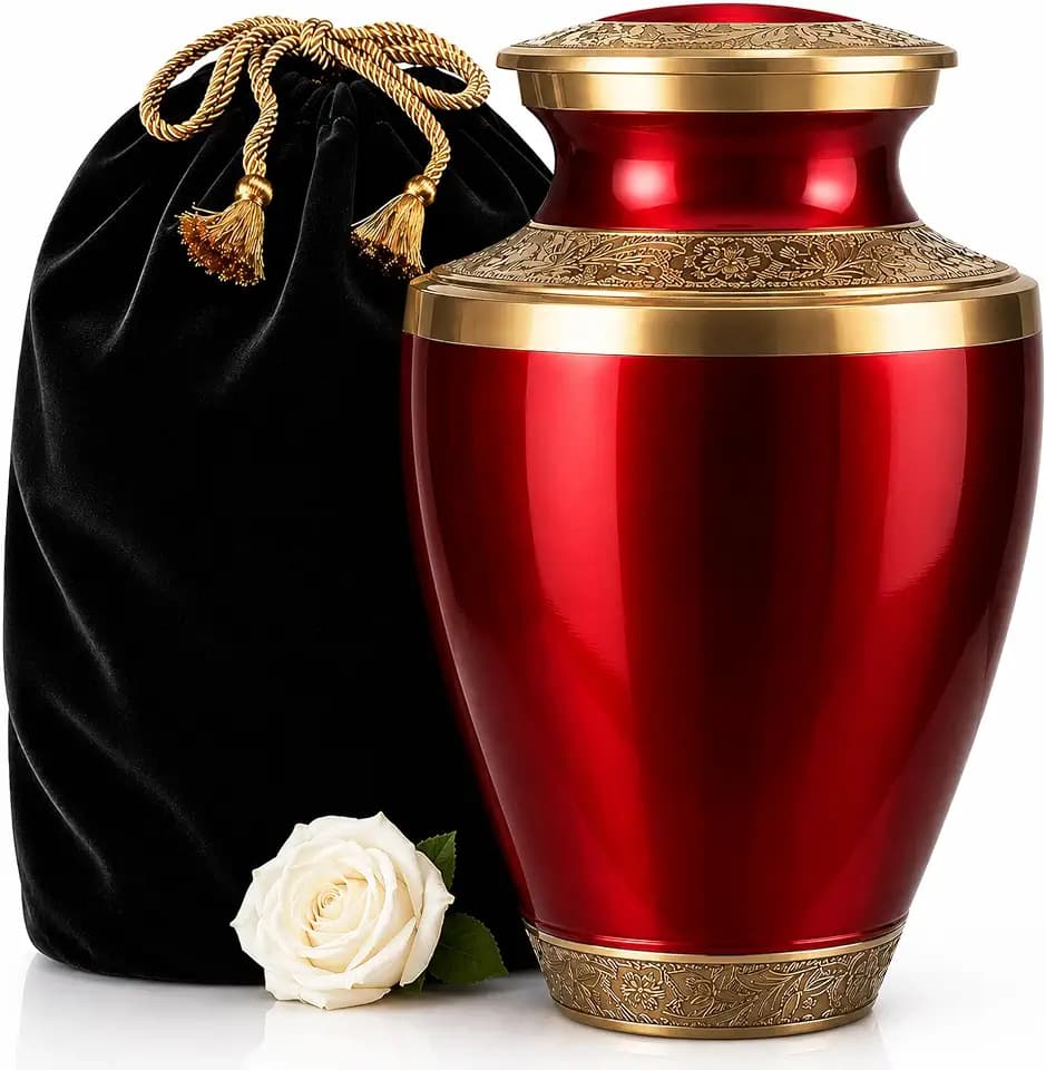 Classic Red Urn for Ashes Adult Male or Female – Large Cremation Urns for Human Ashes – Memorial Funeral Urn, Home Display, or Burial