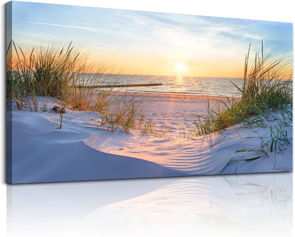 MHARTK66 Wall Decor for Living Room Large Canvas Wall Art for Bedroom Modern Office Pictures Blue Sun Beach Grass Ocean Landscape Paintings Canvas Art Prints Home Decorations